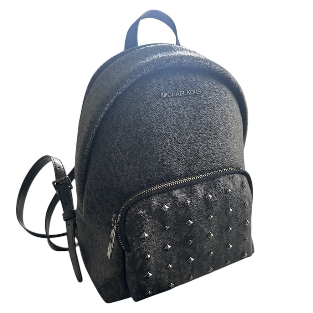 •Michael Kors Medium Erin Backpack (Black Studded)•